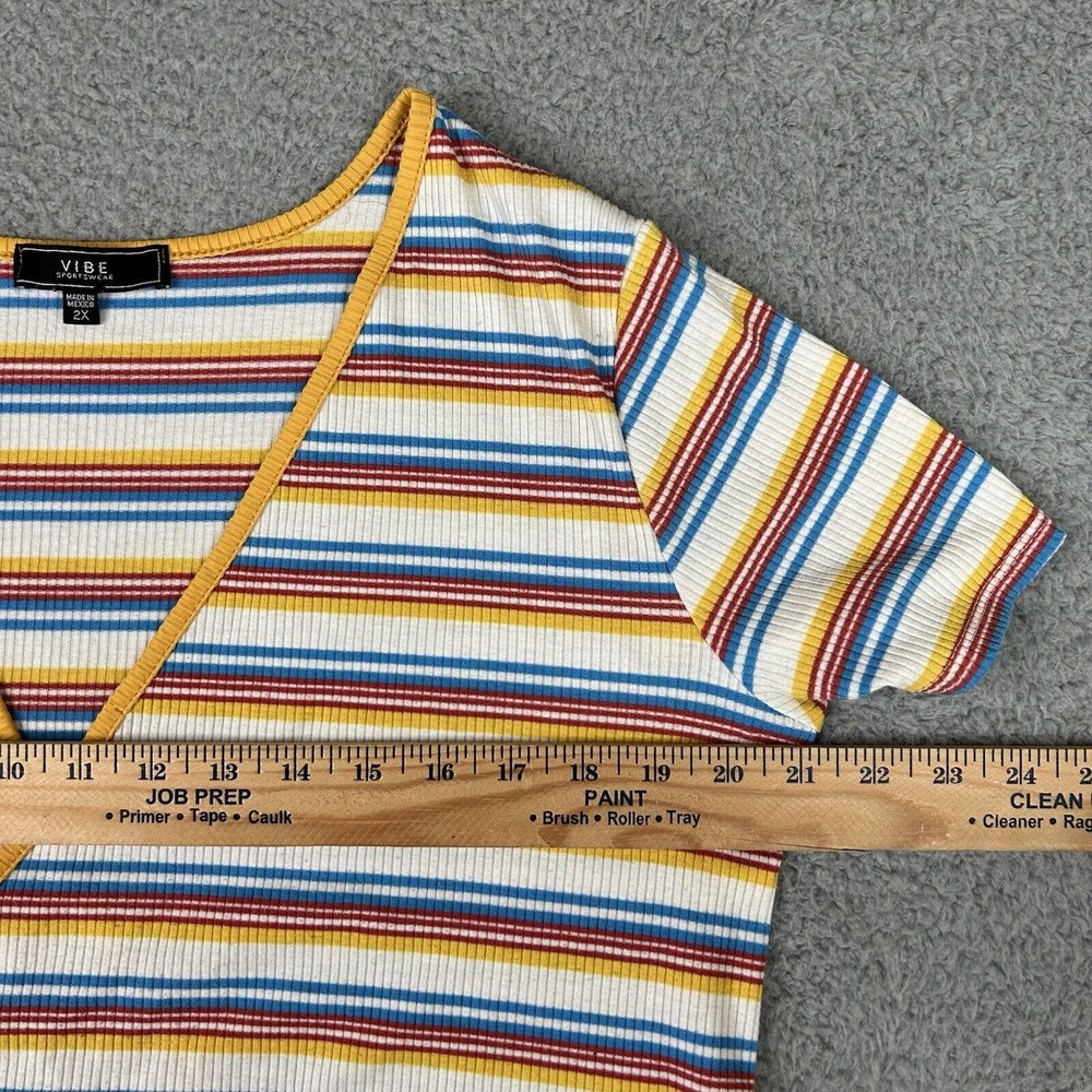Vibe Sportswear Shirt‎ Women Plus Size 2X Multicolored Yellow Stripes V Neck - Picture 2 of 10